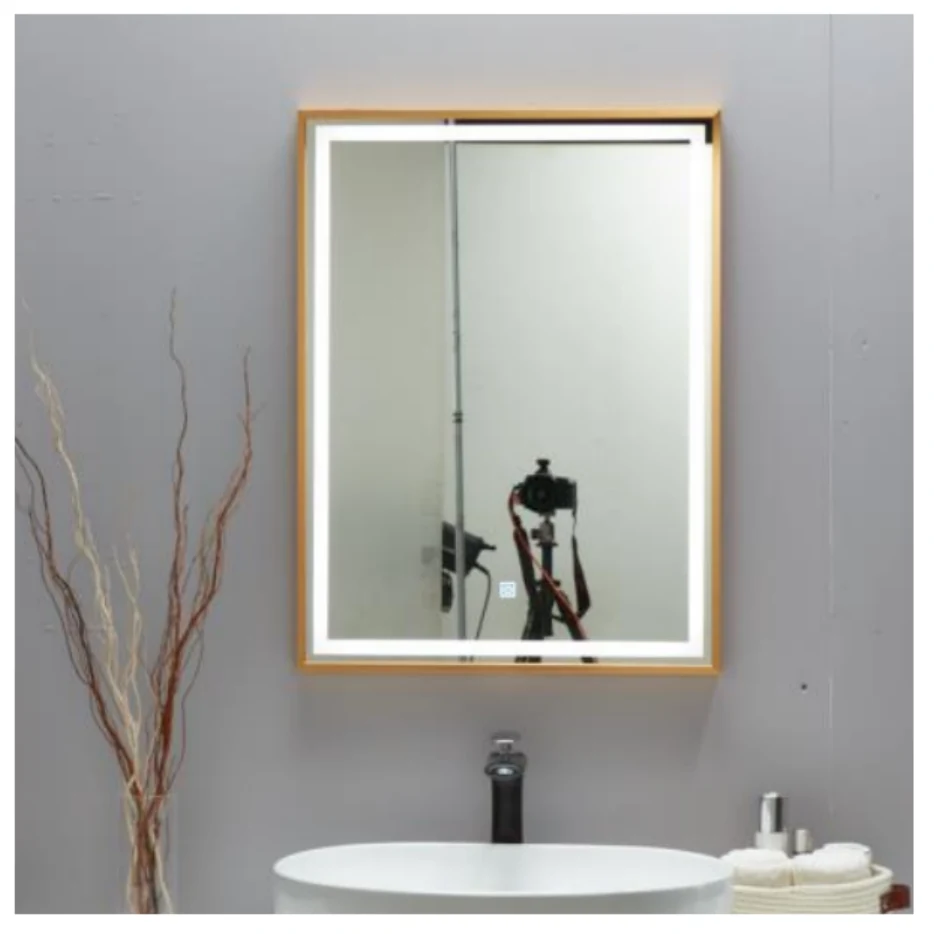 MK969 rectangular aluminum frame LED bathroom mirror with backlit design